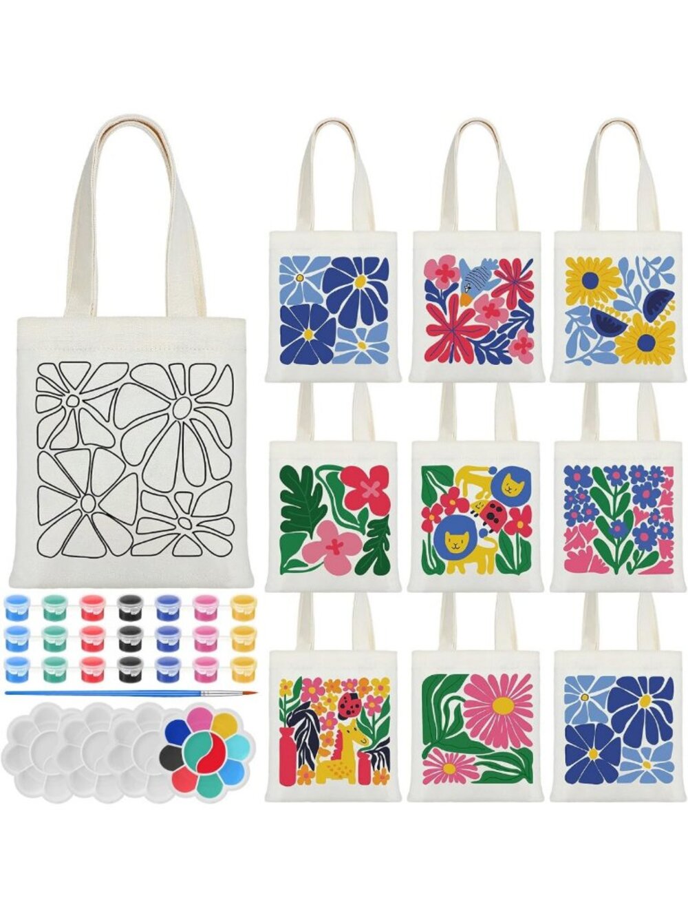 DIY Color Your Own Tote Bag Set - 16 Pcs Customizable Art Bags for Crafts
